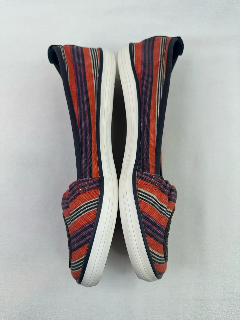 Tory Burch Striped Canvas Slip On Flats Logo Shoes Women’s 7.5 Multicolor